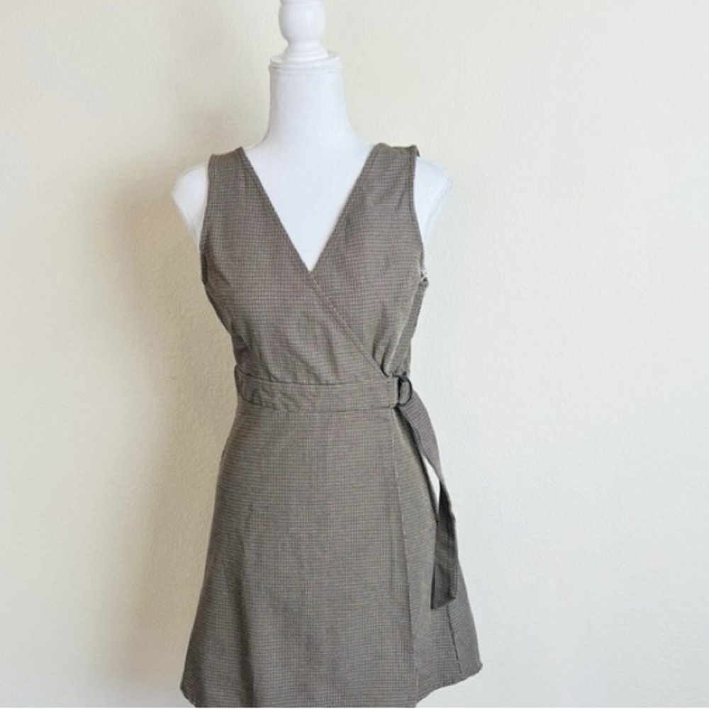 Takara Checkered Mini Wrap Dress in Gray